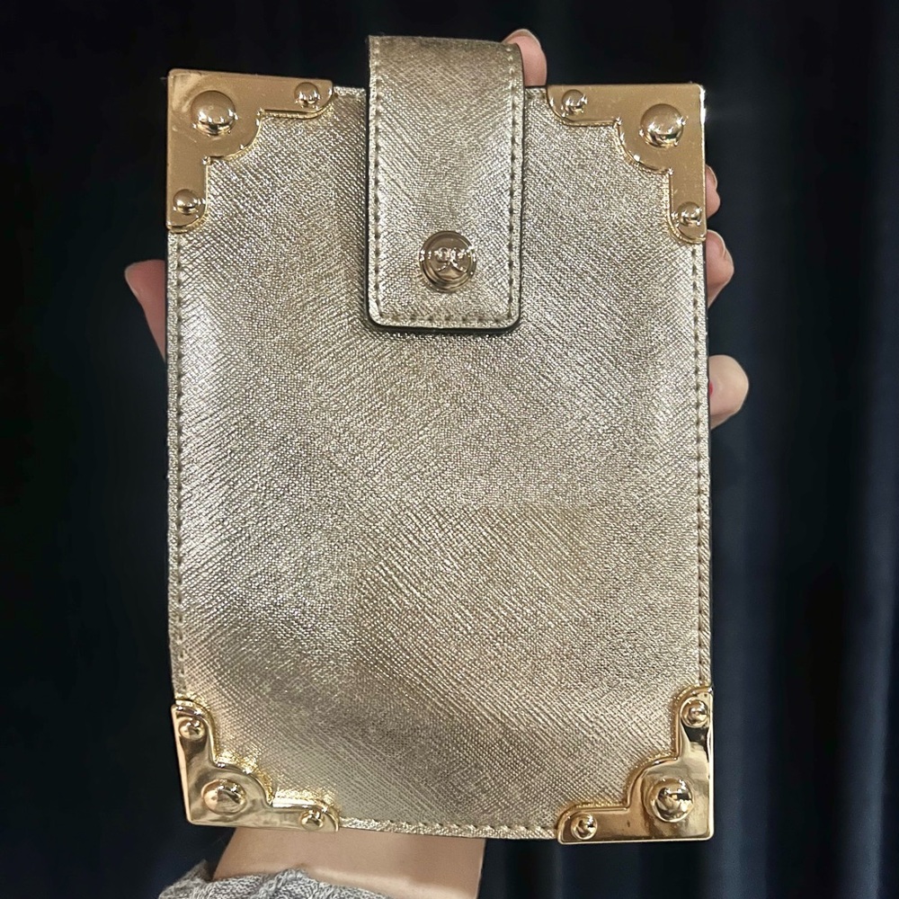 Nine West Metallic Gold Crossbody Pouch with Gold-Tone Corners